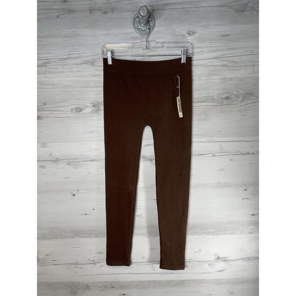 Poof! Leggings Womens M/L Brown Cotton Blend Stretch Pull On Ribbed Lounge - Picture 1 of 7